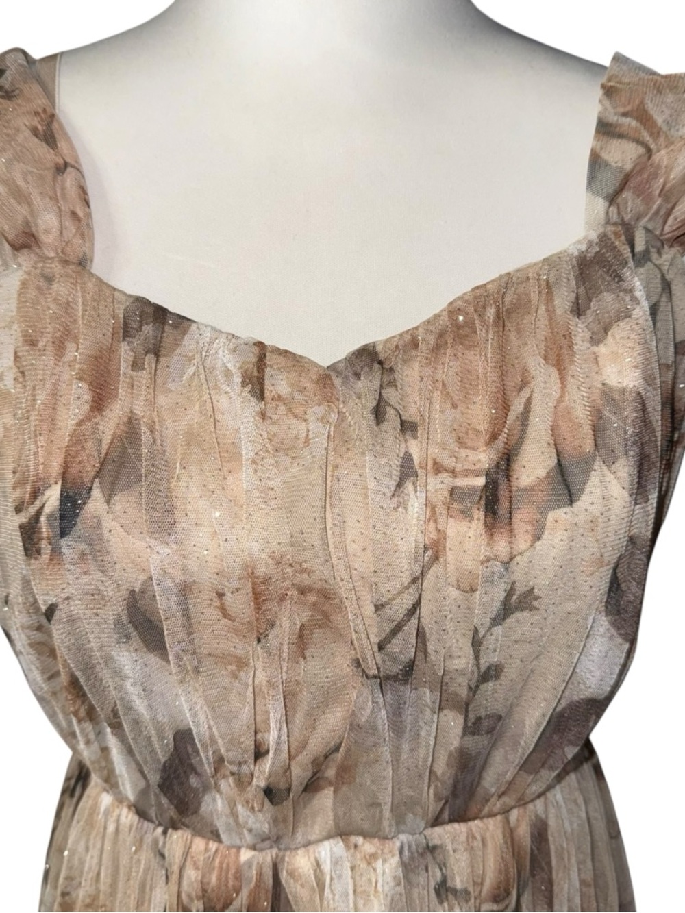 Candalite Petite Medium Floral Off-Shoulder Midi Dress sparkle beige brown fairy - Picture 3 of 16
